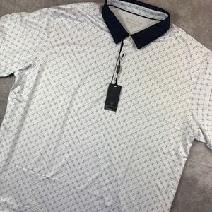 Maelreg Polo Shirt Mens 3XL White Performance Short Sleeve Geometric Stretch NEW